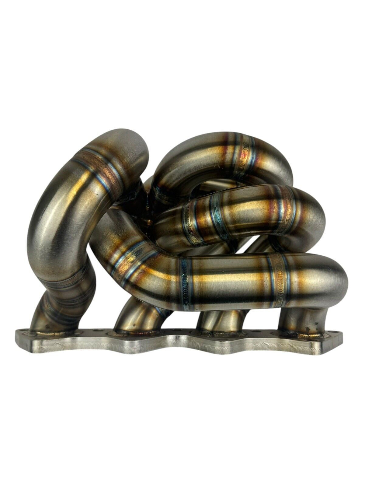 316SS tubular turbo manifold for Evo 7-9 with 44mm wastegate, V-band; compatible with Garrett G25 G30, by JackSpania Racing.