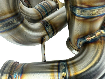 316SS tubular turbo manifold for Evo 7-9 with 44mm wastegate, V-band, compatible with Garrett G25 G30, by JackSpania Racing