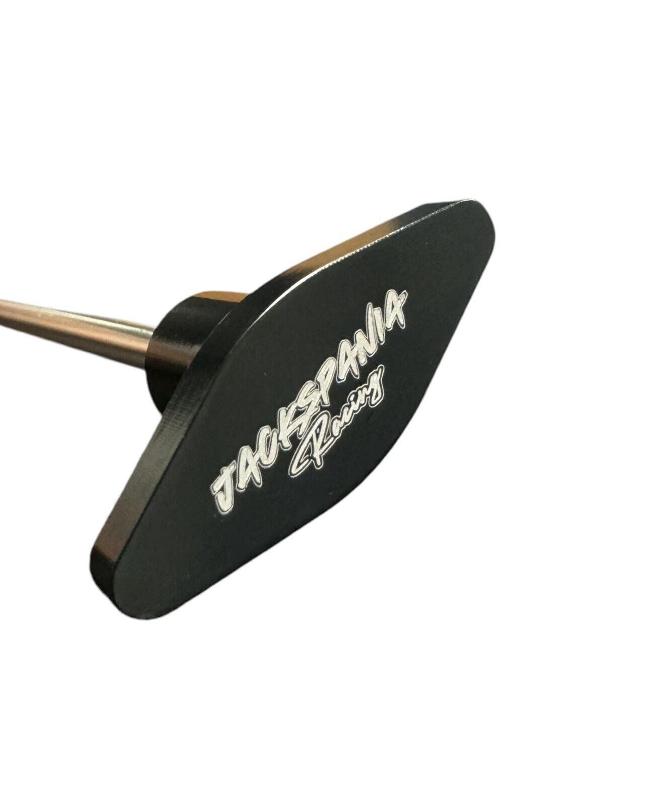 JackSpania Racing billet B Series oil dipstick for Honda Acura B16 B18 VTEC engine parts, showing the shiny metal design.
