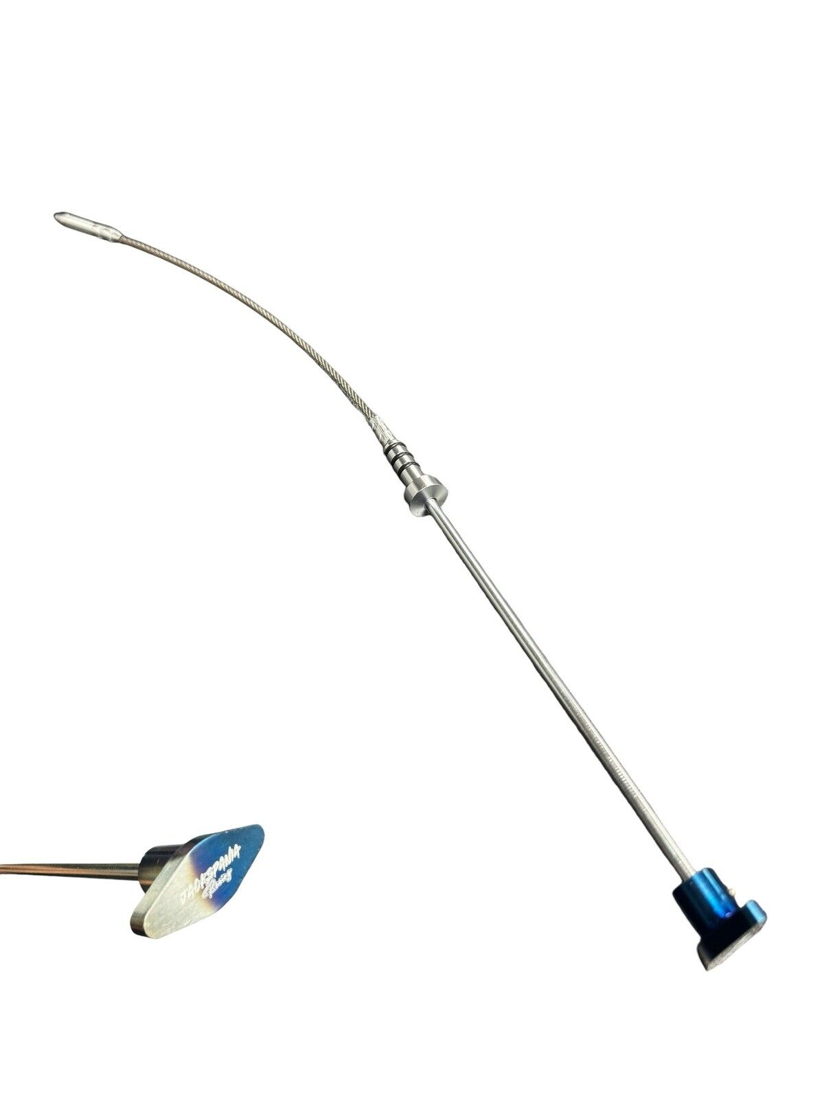 Billet B Series oil dipstick for Honda Acura B16 B18 VTEC engines, by JackSpania Racing, showing the metal construction and measurement markings.