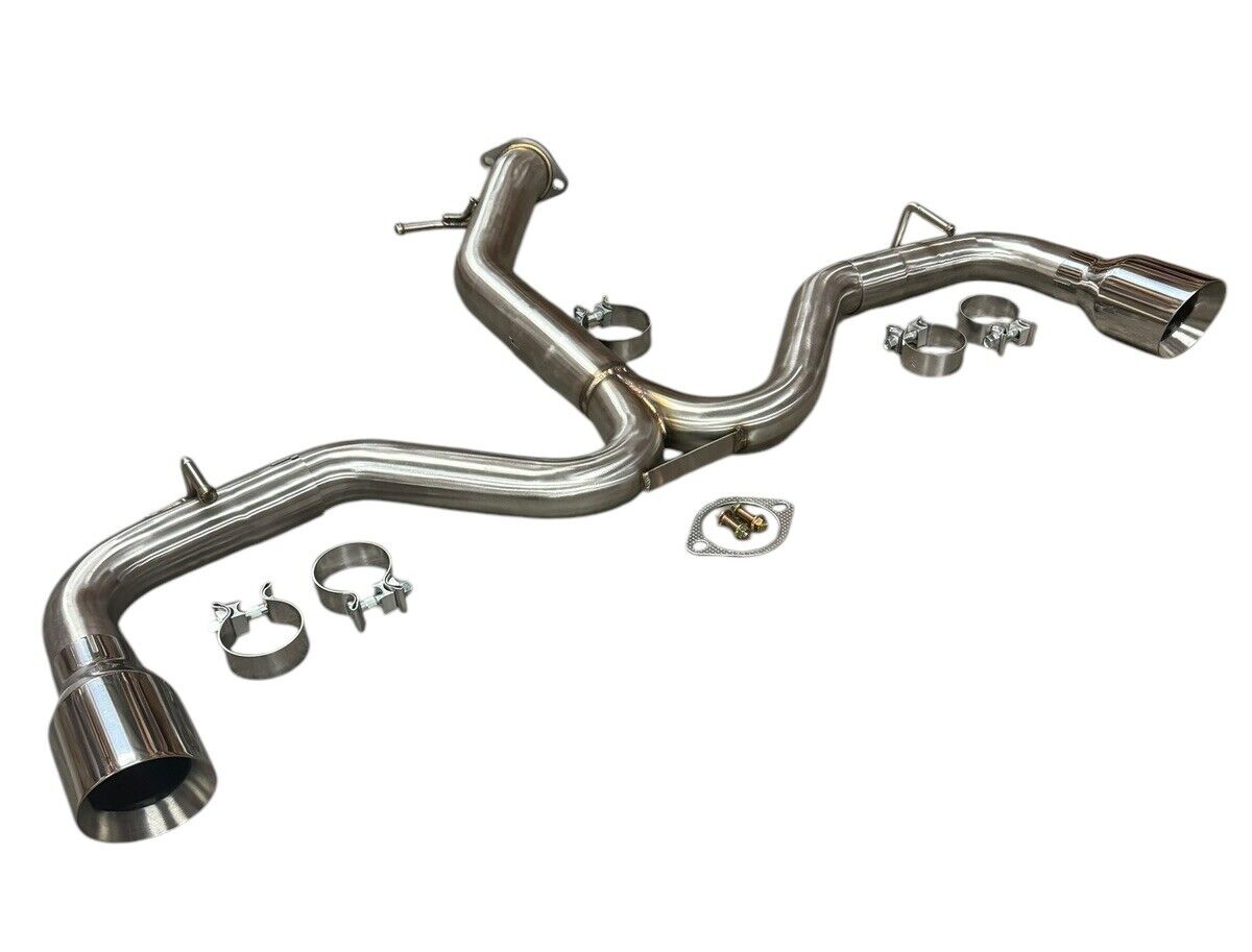 Stainless steel axle back exhaust for Hyundai Elantra GT 2018-2020 and i30 2017-2021, by JackSpania Racing, showing the exhaust pipes.