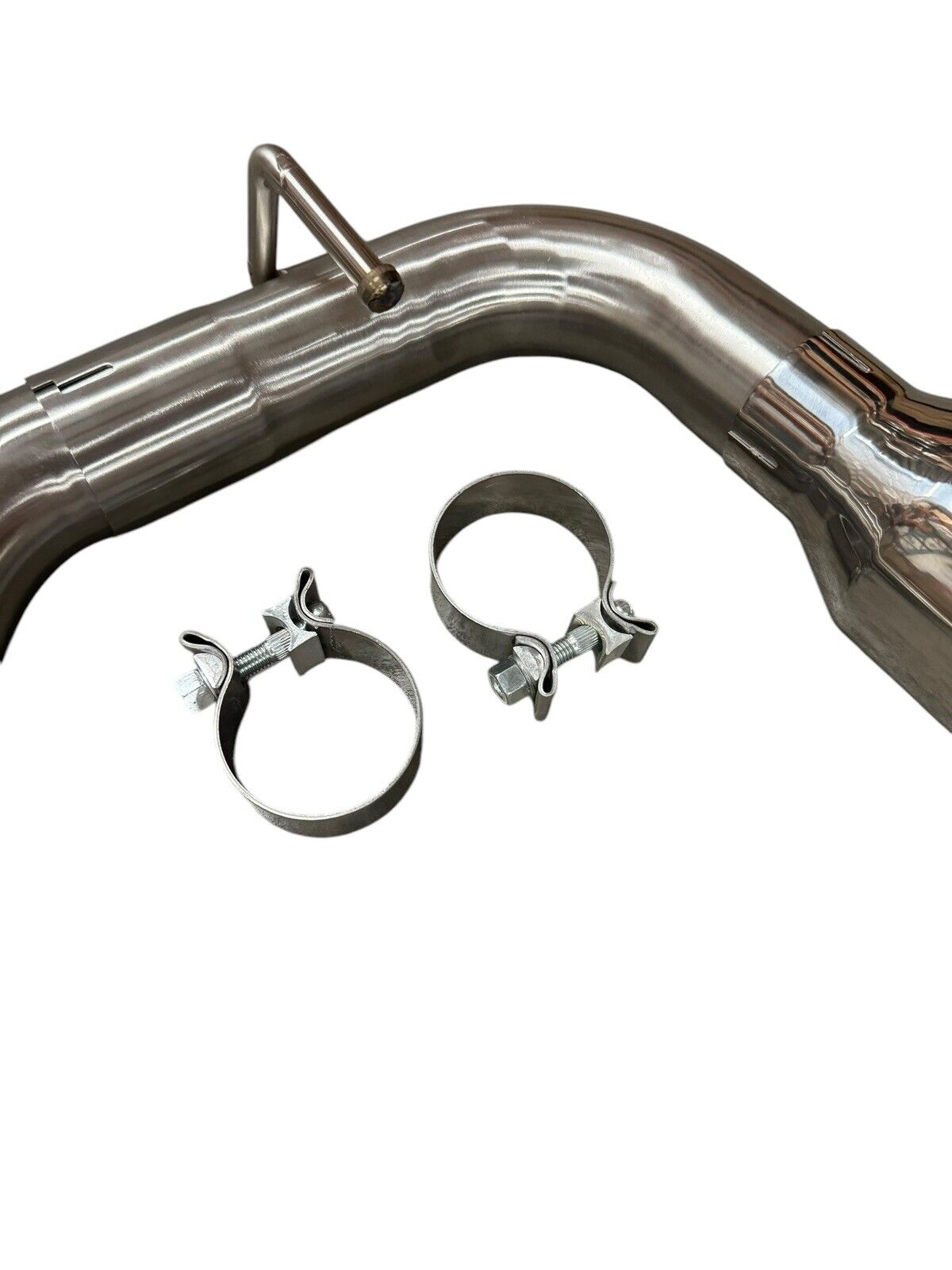 Stainless steel axle back exhaust for Hyundai Elantra GT 2018-2020 and i30 2017-2021, by JackSpania Racing, showing the exhaust pipe and tips.