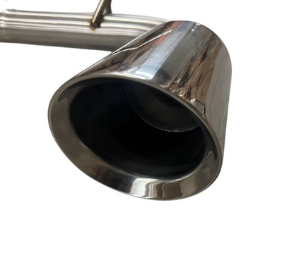 Steel axle back exhaust dual wall tips for Subaru BRZ and Toyota GR86, 2.5-inch, by JackSpania Racing, showing polished metal finish.