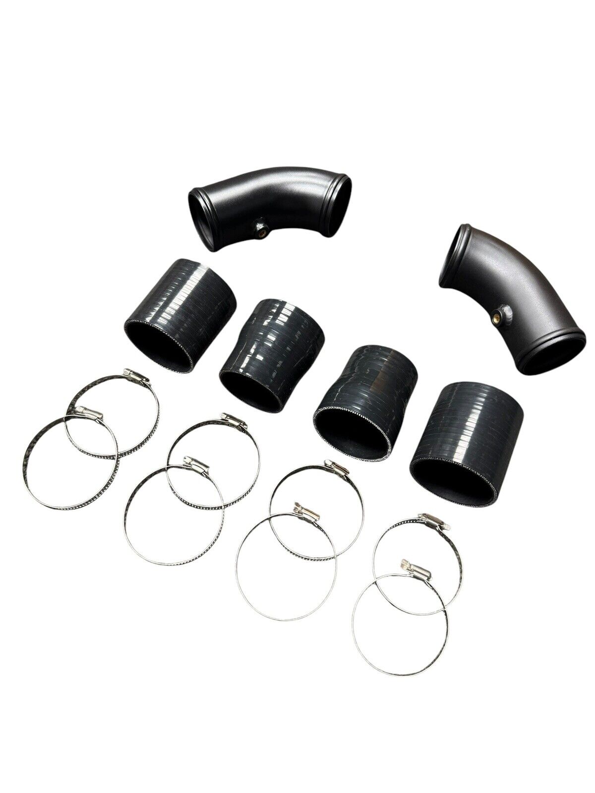 High flow turbo charge pipe upgrade kit for BMW F10 F12 F13 M5 M6 engines by JackSpania Racing, engine parts in a close-up view