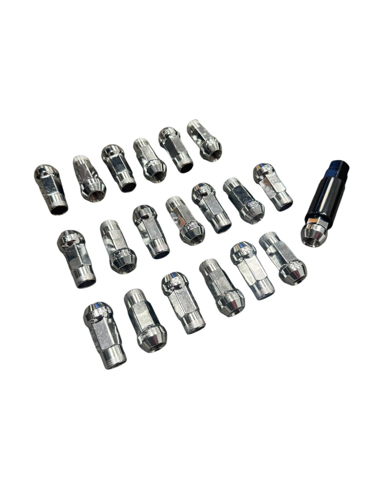 Set of 20 silver open end steel lug nuts, 14x1.5 size, 48mm length, designed for engine parts by JackSpania Racing