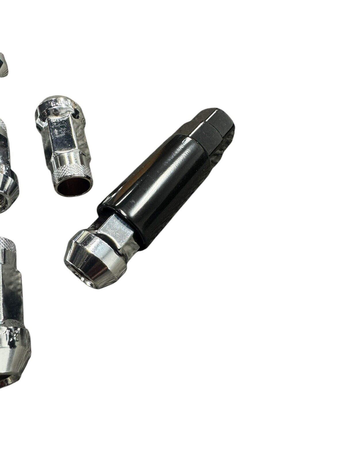 Set of 20 silver open end steel lug nuts, 14x1.5 thread size, 48mm length, suitable for M14 wheels, by JackSpania Racing.