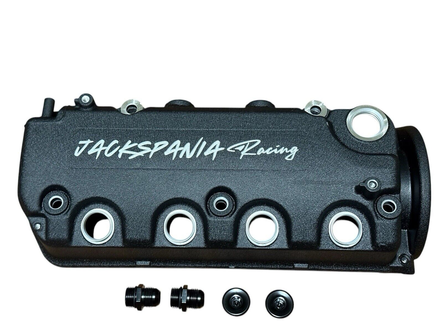 Vented valve cover for Honda D Series engines, D15 D16 VTEC, by JackSpania Racing, showing the black metal cover with venting slots