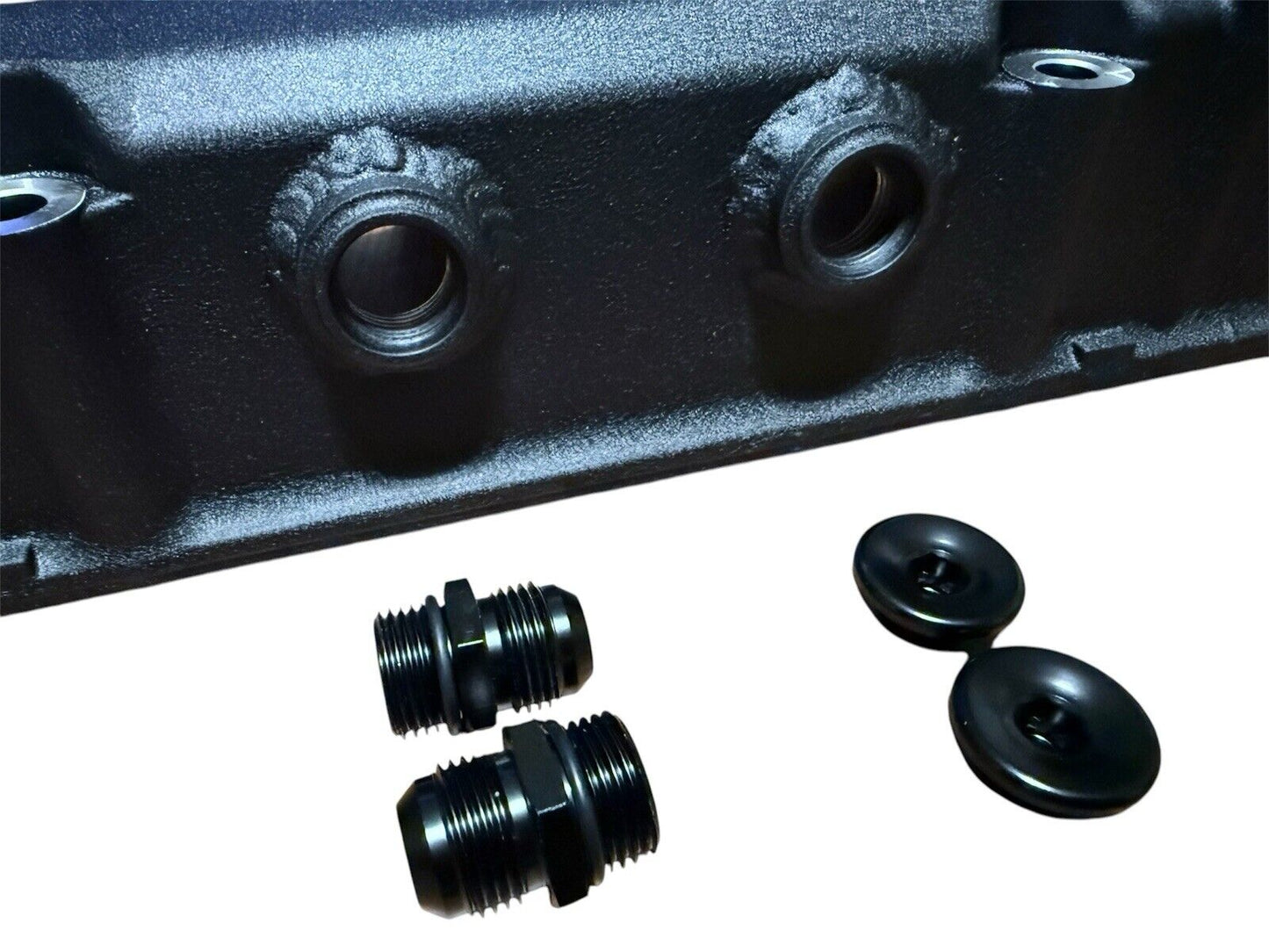 Vented valve cover for Honda D series engines, JackSpania Racing D15 D16 VTEC, with AN10 fittings and engine mounting details.