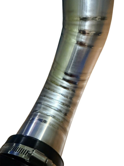 Titanium pie cut cold air intake pipe with high flow filter for K20 K24 K Swap, by JackSpania Racing, 3-inch diameter.