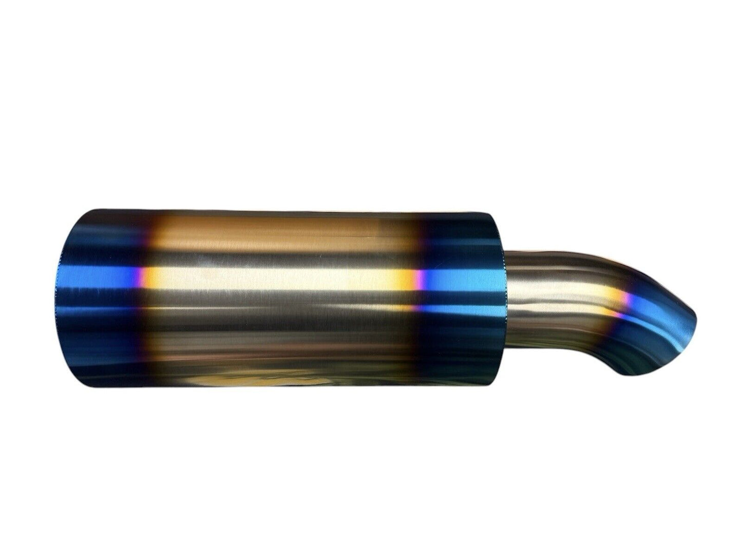JackSpania Racing stainless steel Turn Down Dolphin muffler with 2.5-inch inlet and 3-inch outlet for exhaust systems.