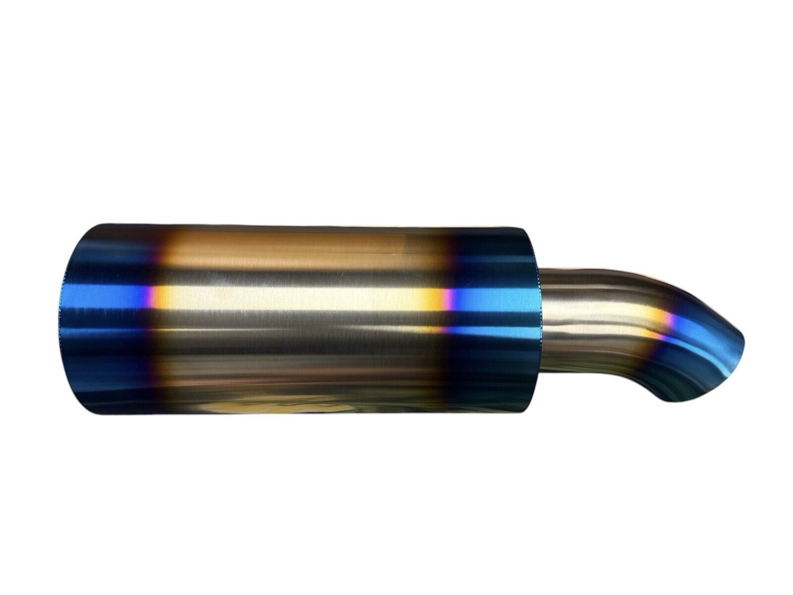 JackSpania Racing stainless steel Turn Down Dolphin muffler with 2.5-inch inlet and 3-inch outlet for exhaust systems.
