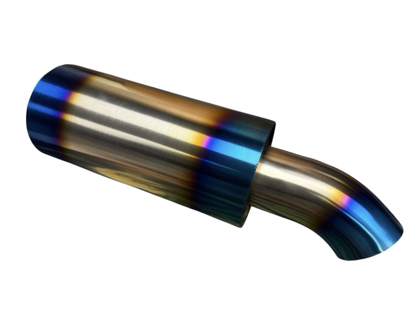 JackSpania Racing stainless steel dolphin muffler with burnt finish, universal 2.5-inch inlet and 3-inch outlet exhaust part.