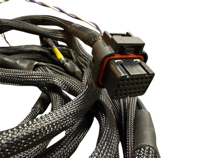 JackSpania Racing K20 K24 FT450 Fuel Tech K Series tucked engine harness for Honda Acura K swap, showing detailed wiring and connectors.