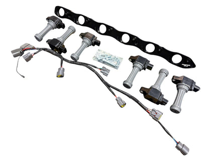 JackSpania Racing VR38 twin cam ignition coil conversion kit for Nissan RB R32 GTR engine parts, showing the coil components.