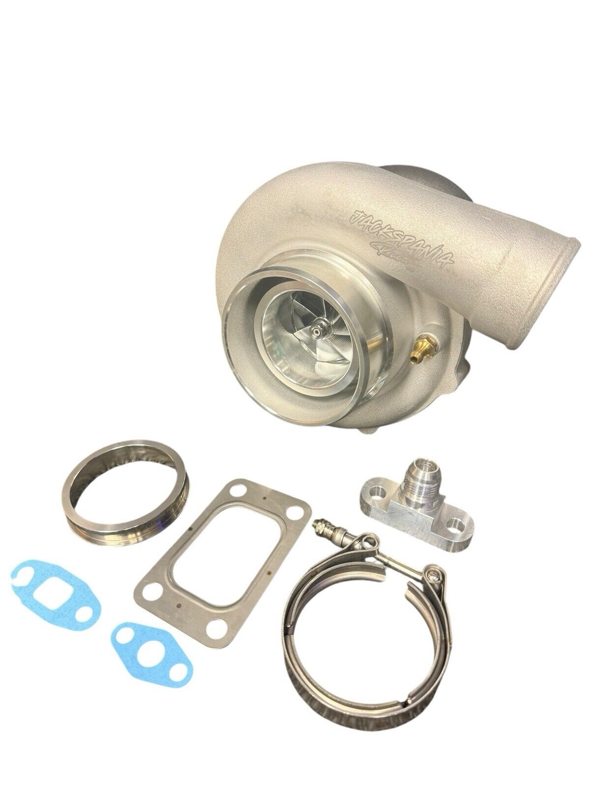 JackSpania Racing Billet Wheel Turbo T3/T4 dual V-band turbine housing, 58/62mm, Gen 2, supports up to 600HP+ engines.