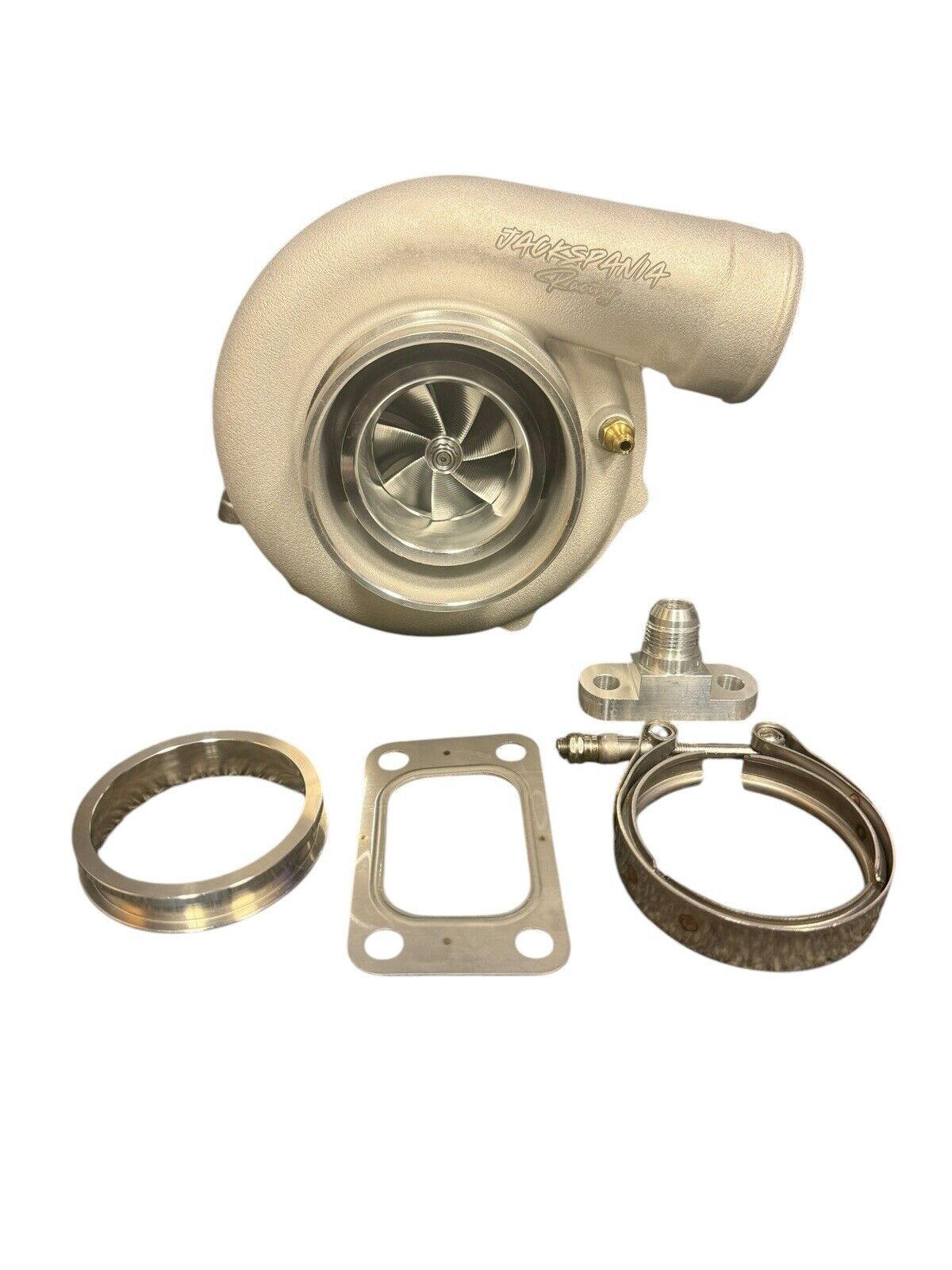 JackSpania Racing Billet Wheel Turbo T3 T4 dual V-band turbine housing for high-performance engine upgrade, model 5862.