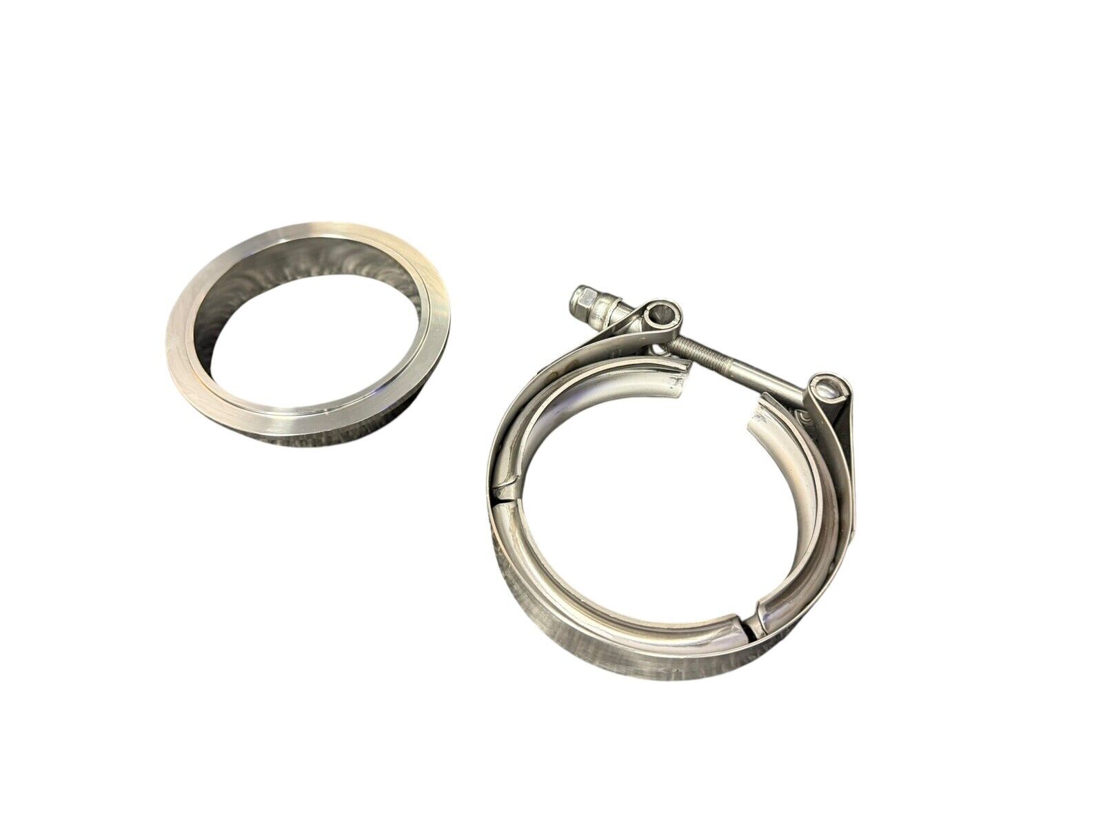 Brushed stainless steel 3-inch V-band clamp inlet turn down pie cut dolphin muffler exhaust part by JackSpania Racing