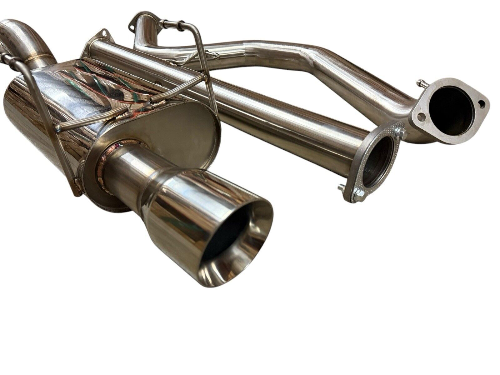 3-inch stainless steel catback exhaust muffler for Honda Civic 92-00 2 & 4 door EX from JackSpania Racing, showing the muffler in detail.