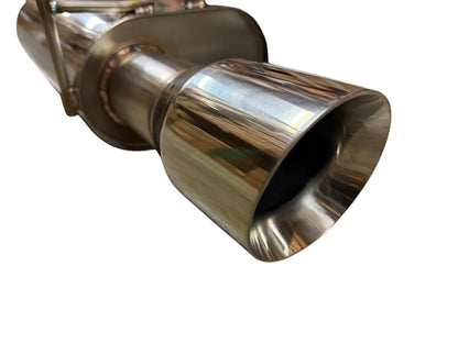 Stainless steel 3-inch catback exhaust muffler for Honda Civic 92-00 2 and 4 door EX by JackSpania Racing, shown installed on vehicle.