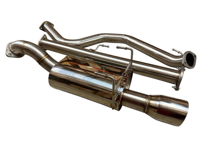 Stainless steel 3-inch catback exhaust muffler for Honda Civic 92-00 2 and 4 door EX by JackSpania Racing, showing the muffler and piping.