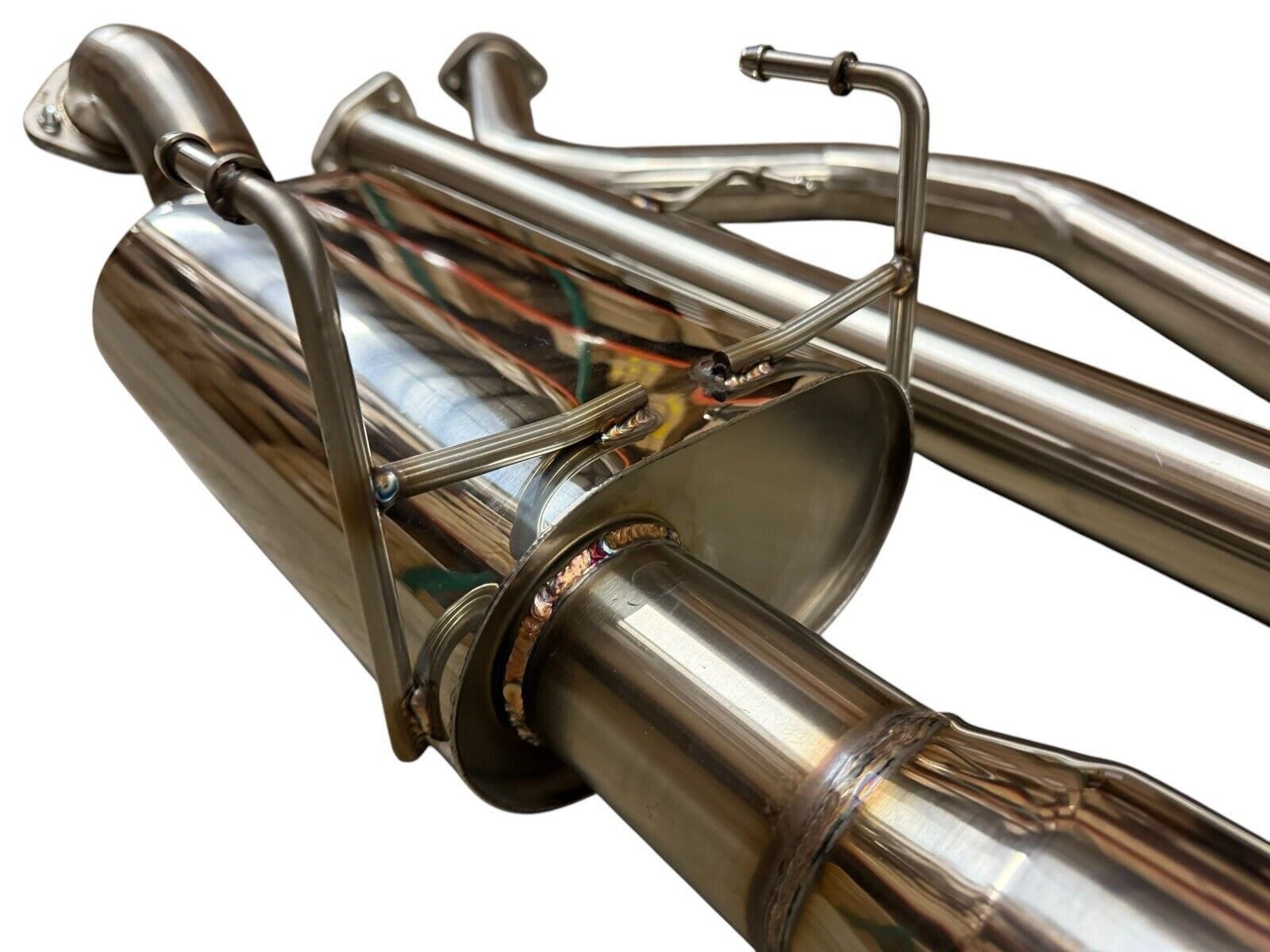 3-inch stainless steel catback exhaust muffler for Honda Civic 92-00 2 and 4-door EX by JackSpania Racing, showing the shiny exhaust component.