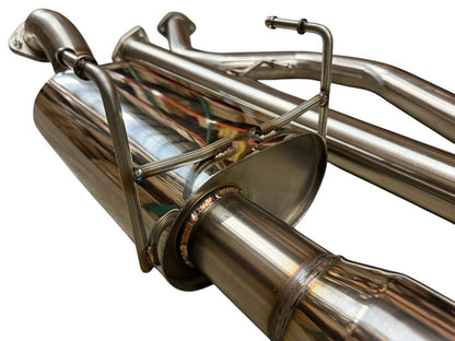 3-inch stainless steel catback exhaust muffler for Honda Civic 92-00 2 and 4-door EX by JackSpania Racing, showing the shiny exhaust component.