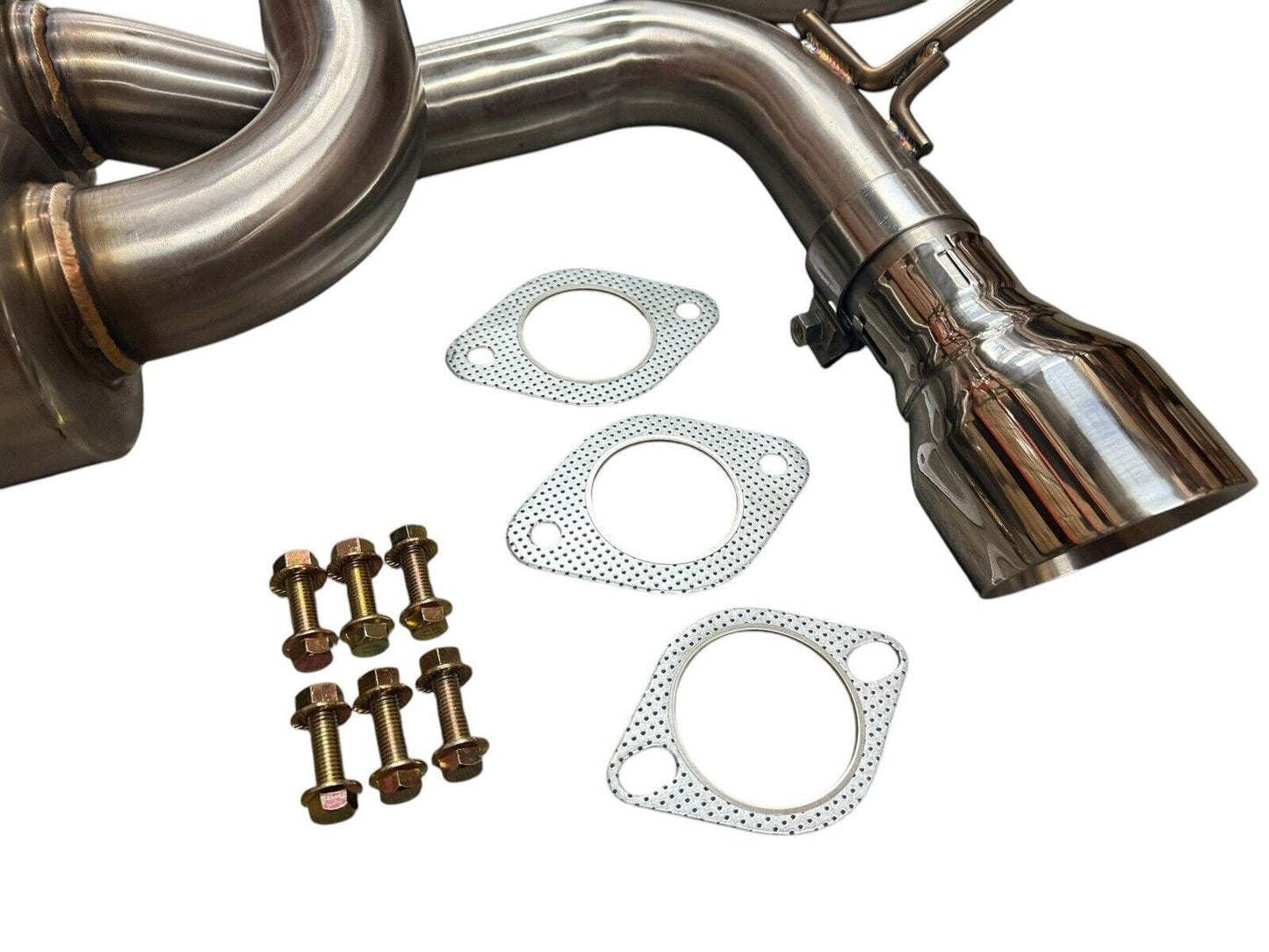 Stainless steel catback exhaust system for Mazda MX-5 Miata 2.0L ND 4th Gen by JackSpania Racing, showing the exhaust pipes and muffler