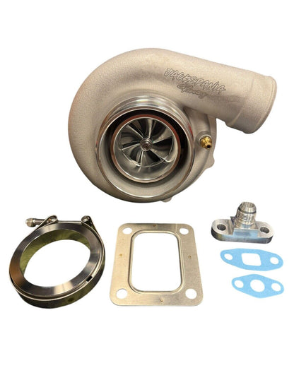 JackSpania Racing billet wheel turbo T3/T4 dual V-band turbine housing with 62/62mm inlet for high-performance engine upgrades