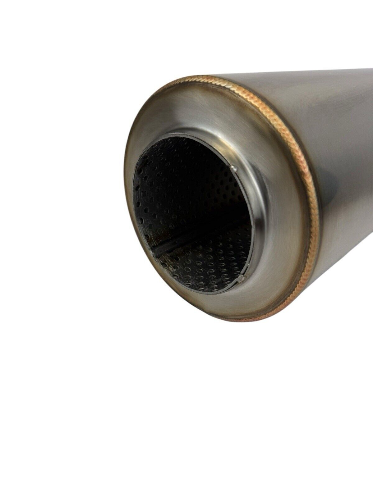 Stainless steel R-Series 12-inch resonator muffler with 3-inch inlet and outlet, designed for universal exhaust systems by JackSpania Racing.