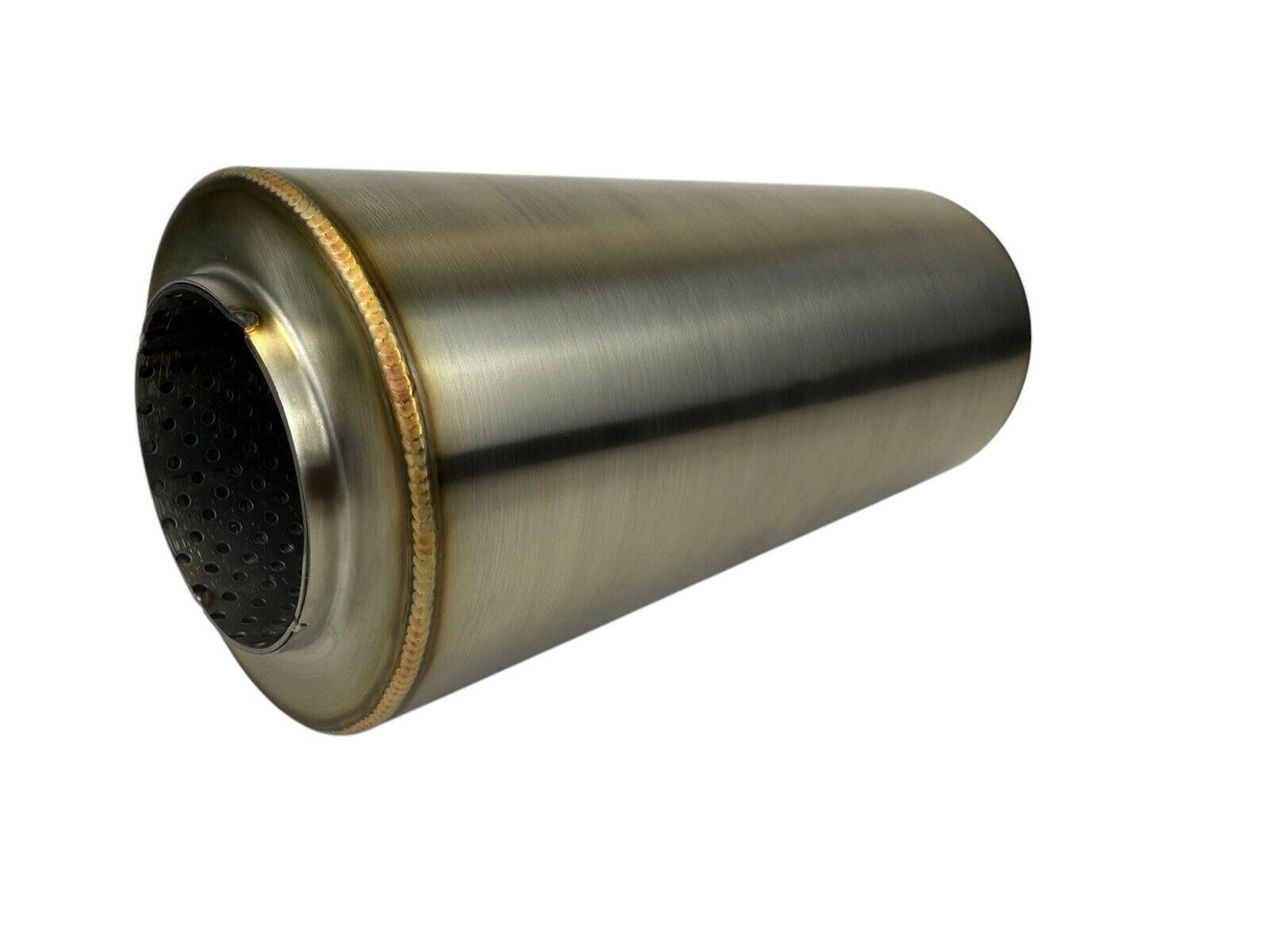 Stainless steel R-Series Resonator muffler by JackSpania Racing with 12-inch size and 3-inch inlet and outlet for exhaust systems.