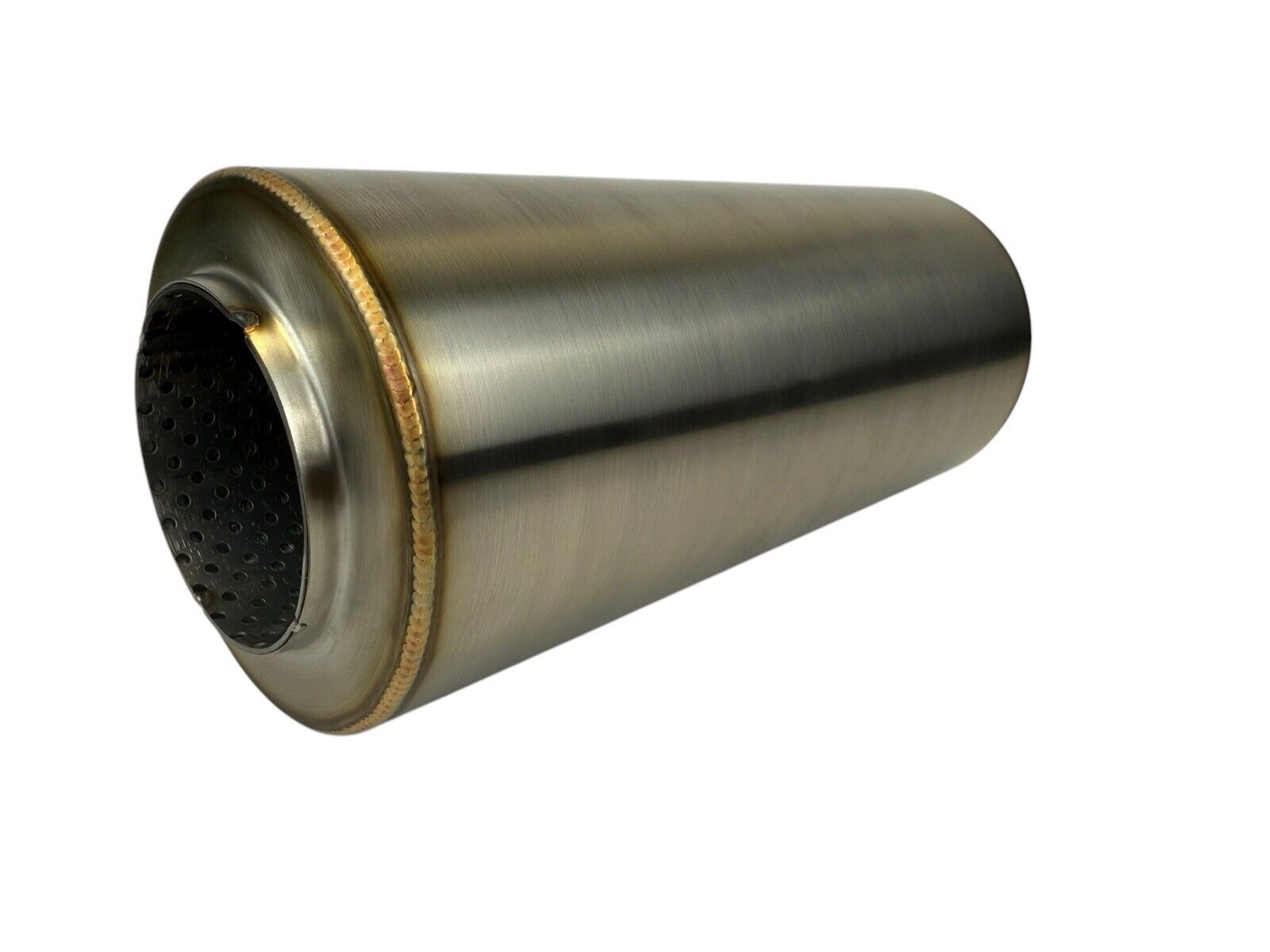 Stainless steel R-Series Resonator muffler by JackSpania Racing with 12-inch size and 3-inch inlet and outlet for exhaust systems.
