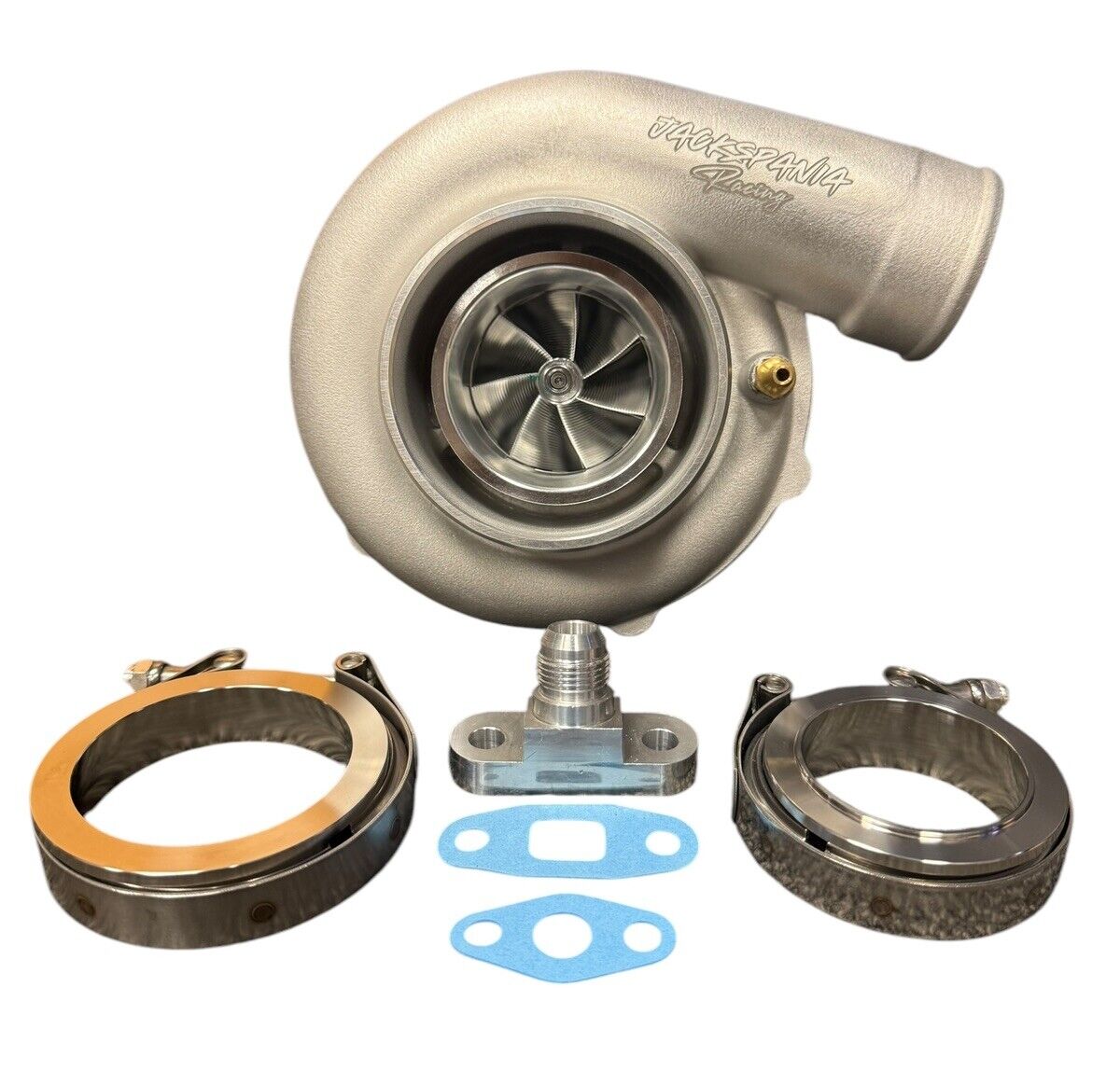 JackSpania Racing 6062 billet wheel turbo dual V-band T3/T4 turbine housing for Gen 2 PTE 675HP+ engine upgrade