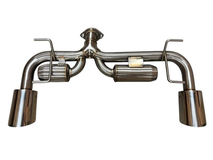 JackSpania Racing 2.5-inch Helmholtz axle back exhaust with dual wall tips for Subaru BRZ and Toyota GR86 2022+ models.