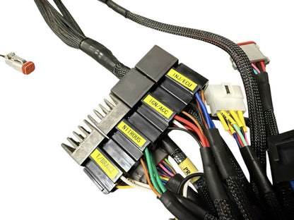 Engine wiring harness for Fueltech FT550, 2JZ VVTi, and EV1, designed for street and track use by JackSpania Racing.