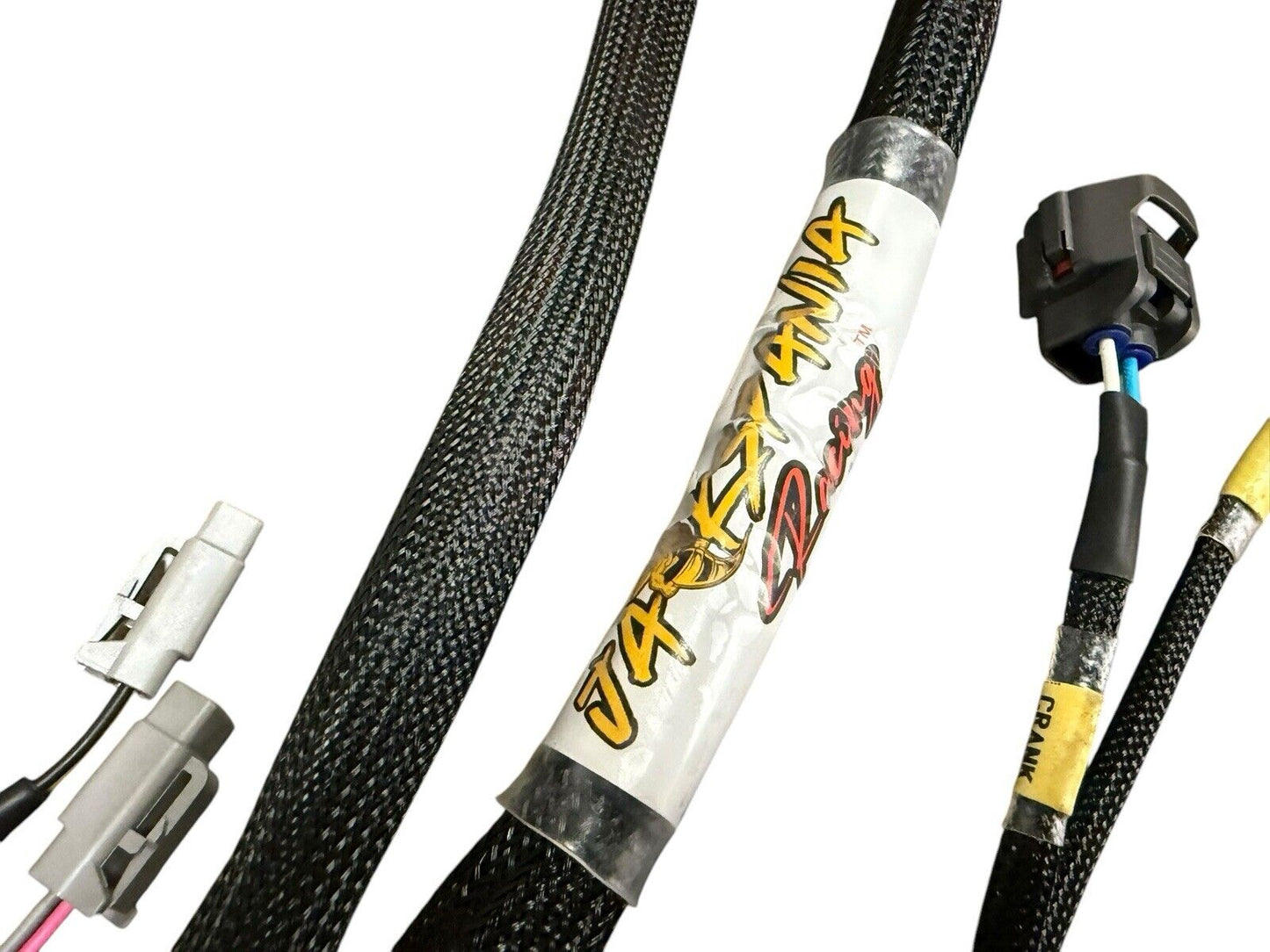 Engine wiring harness for Fueltech FT550 2JZ VVTi, 2JZGTE street and track, by JackSpania Racing, detailed view of electrical connectors.