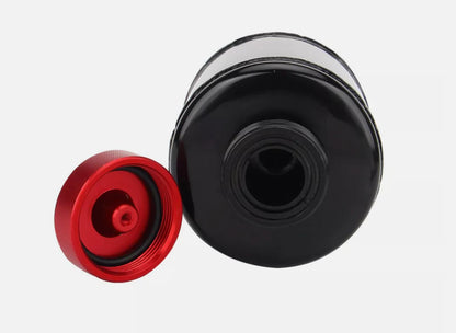 Billet aluminum power steering tank reservoir with cap and universal bracket for suspension parts by JackSpania Racing.