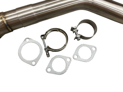 High flow 3-inch resonated exhaust mid pipe for Subaru WRX STI 2015-2025 by JackSpania Racing, shows polished metal and connection points.