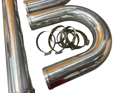 Universal 2.5" and 3" aluminum intercooler turbo piping kit with silicone clamps, for engine performance by JackSpania Racing.