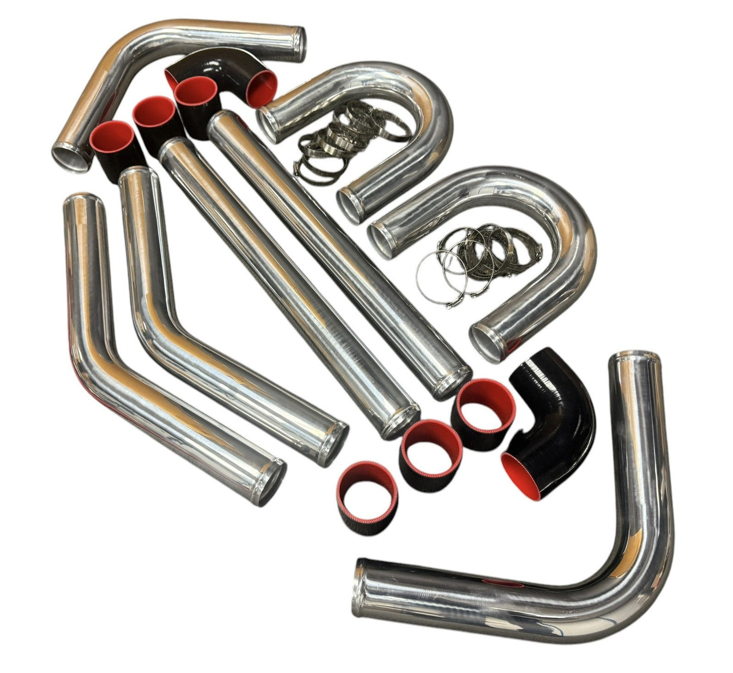 JackSpania Racing universal aluminum intercooler turbo piping kit with silicone clamps, 2.5" and 3" inch diameter engine parts.