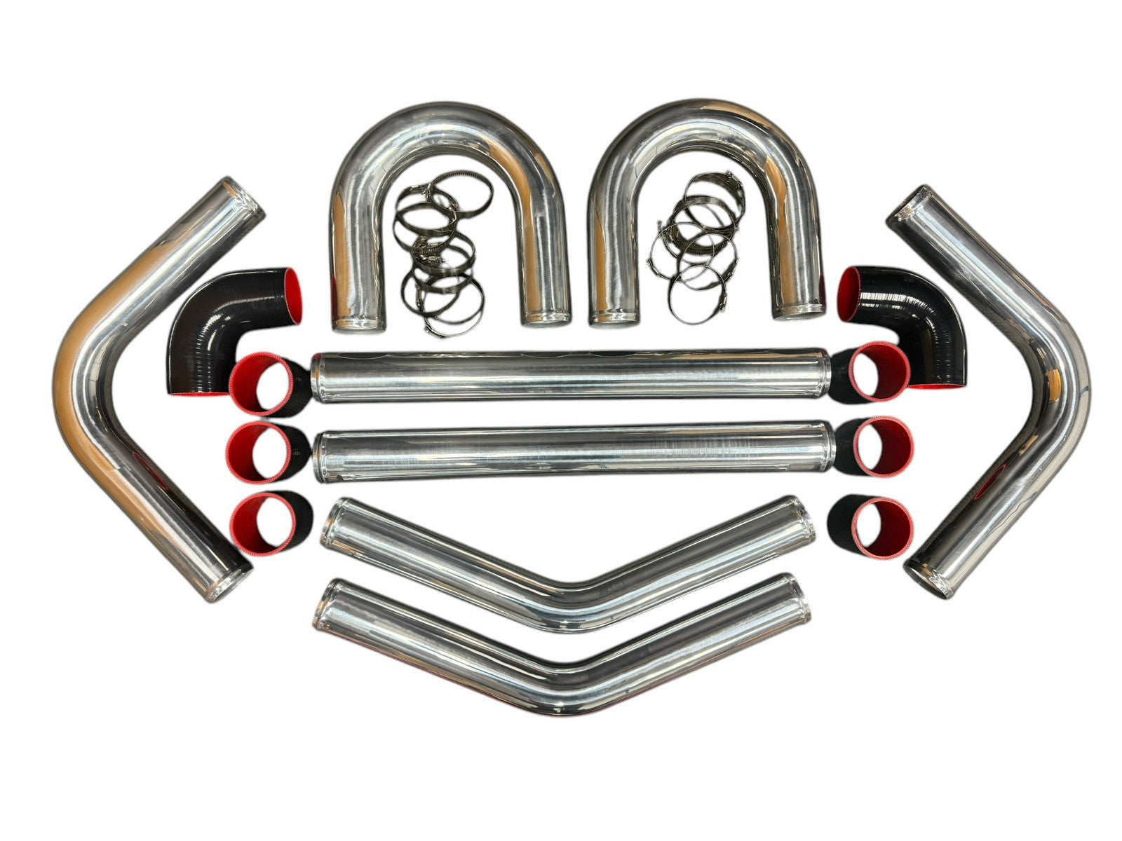 JackSpania Racing aluminum intercooler turbo piping kit with silicone clamps, 2.5 and 3-inch universal polished engine parts