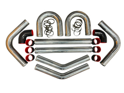 JackSpania Racing aluminum intercooler turbo piping kit with silicone clamps, 2.5 and 3-inch universal polished engine parts