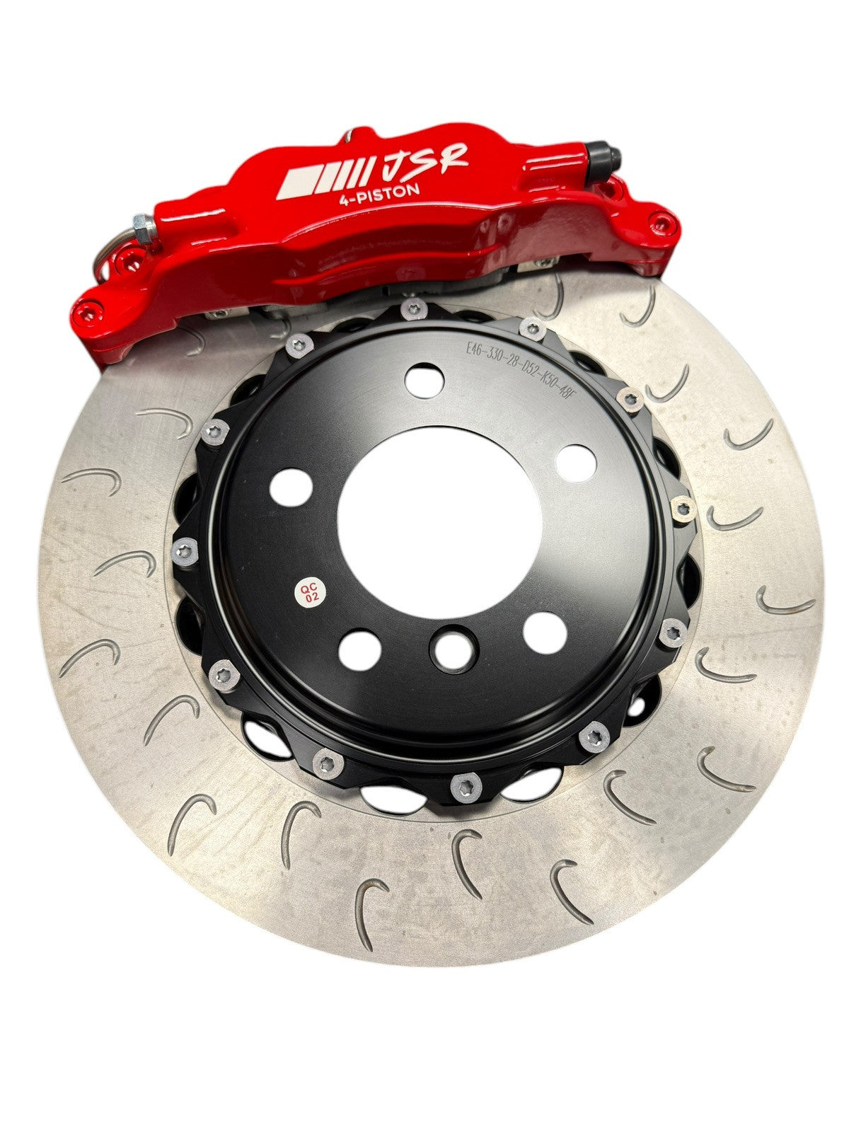 Interior view of JackSpania Racing Big Brake Kit with 2-piece drilled rotors and 4-piston calipers for BMW E46 2001-2006