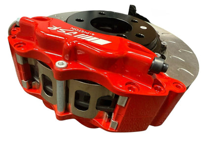 Interior view of JackSpania Racing Big Brake Kit with 2-piece drilled rotor and 4-piston caliper for BMW E46 2001-2006