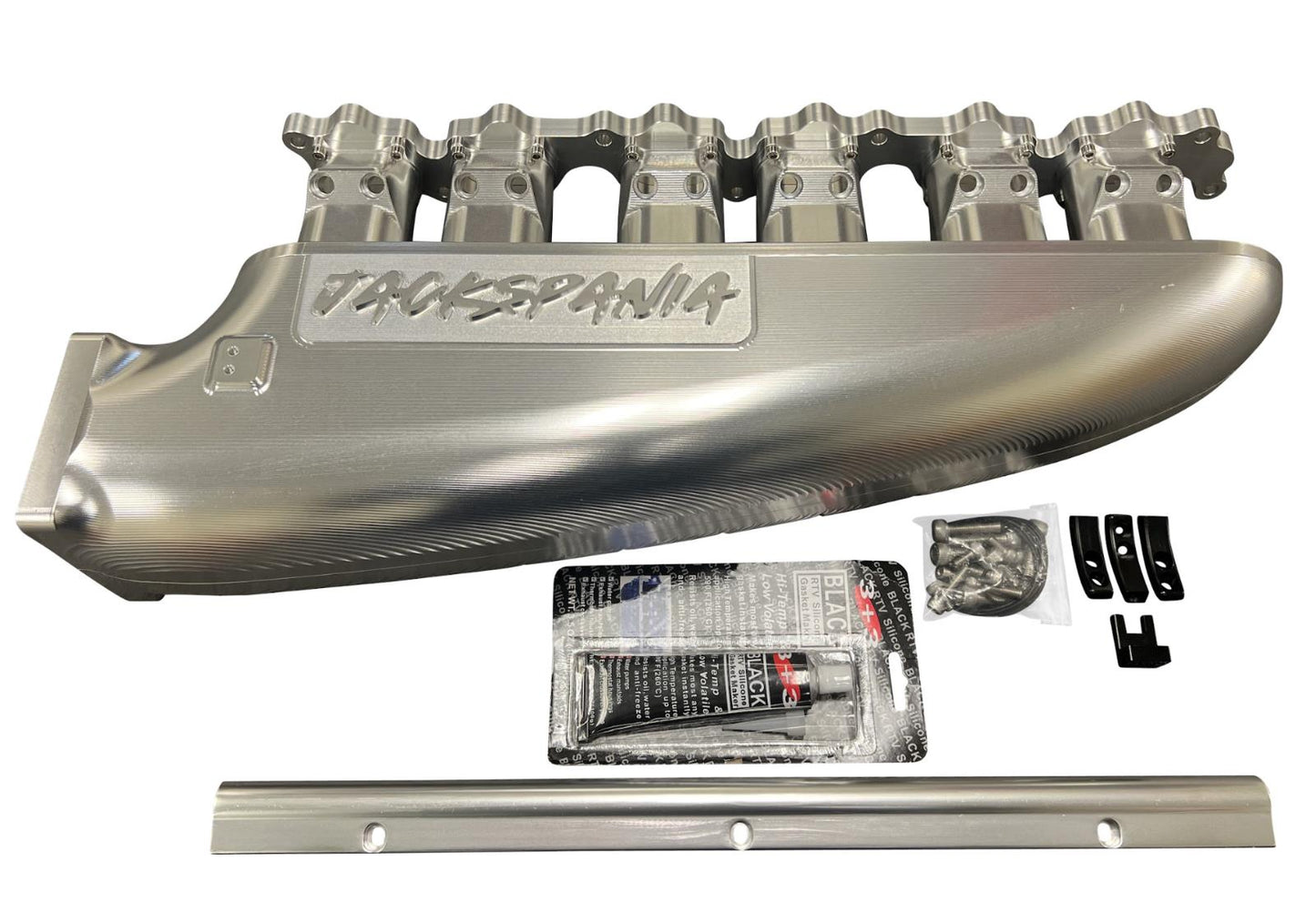 Fully billet 2JZGE intake manifold with 12 injector fuel rail and throttle body, custom engine parts by JackSpania Racing