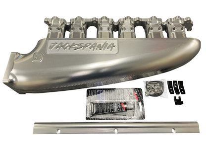Fully billet 2JZGE intake manifold with 12 injector fuel rail and throttle body, custom engine parts by JackSpania Racing