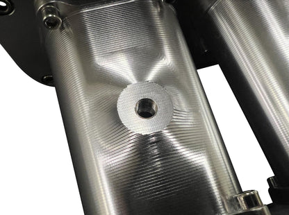 JackSpania Racing fully billet 2JZGE intake manifold with 12 injector fuel rail and throttle body for engine performance.