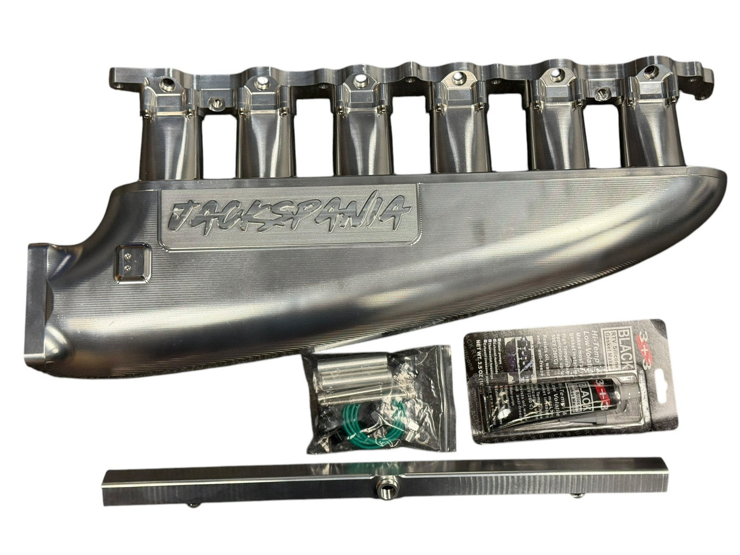 JackSpania Racing fully billet 2JZGE intake manifold with 6-injector fuel rail and throttle body for 2JZ GE engine parts.