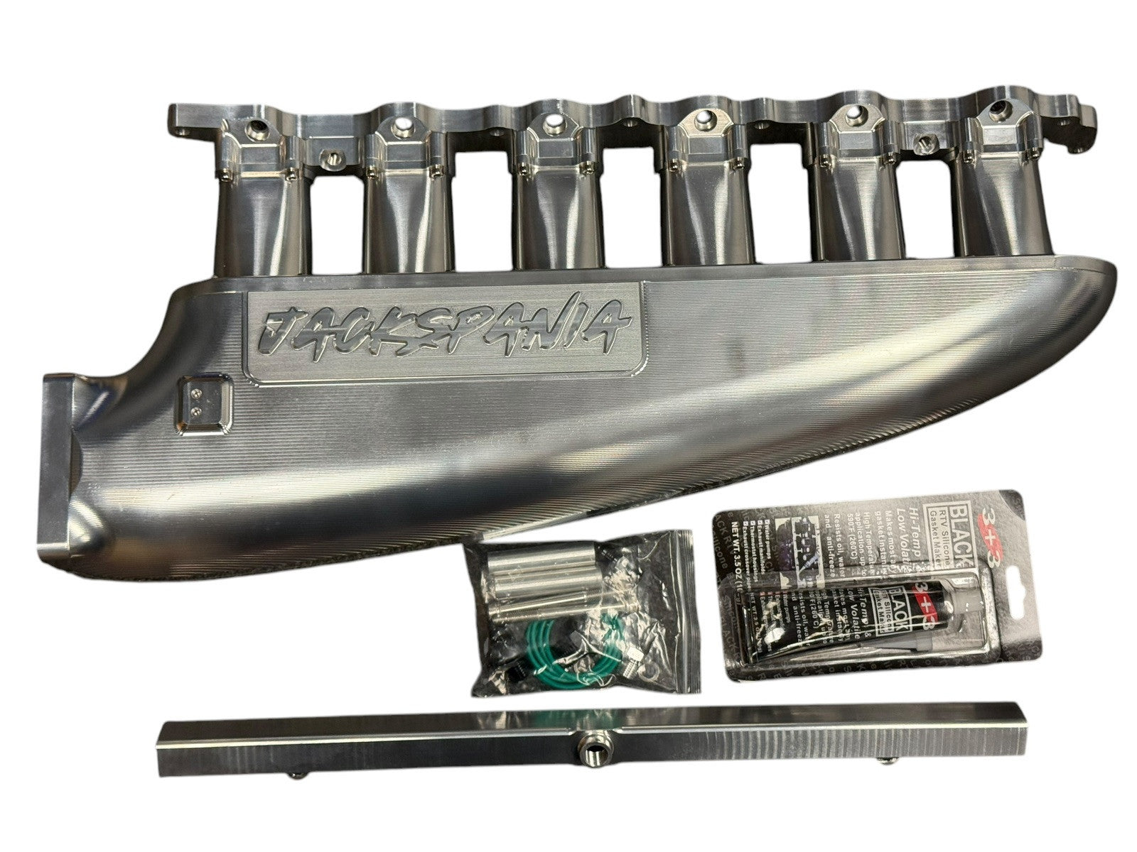 JackSpania Racing fully billet 2JZGE intake manifold with 6-injector fuel rail and throttle body for 2JZ GE engine parts.