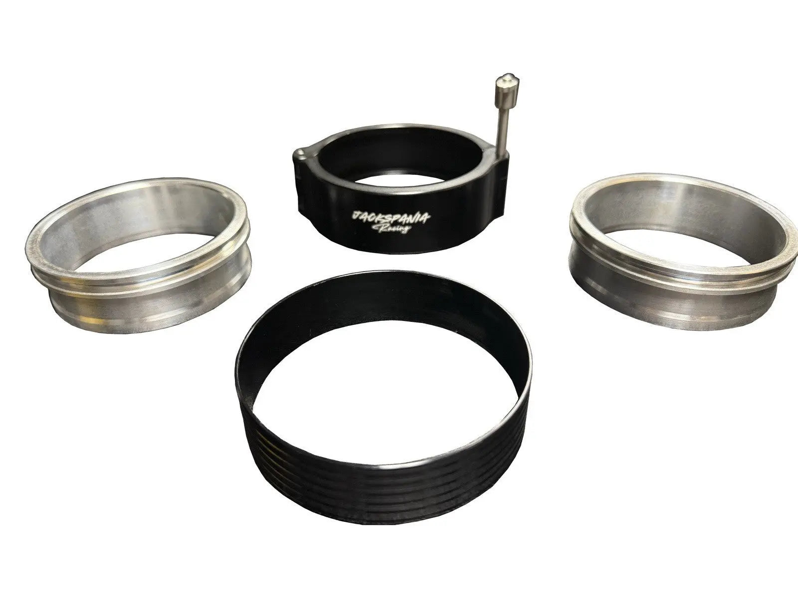Aluminum HD clamp intake V-band intercooler pipes kit with 2.5 and 3-inch diameter for engine performance, by Jack Spania Racing.