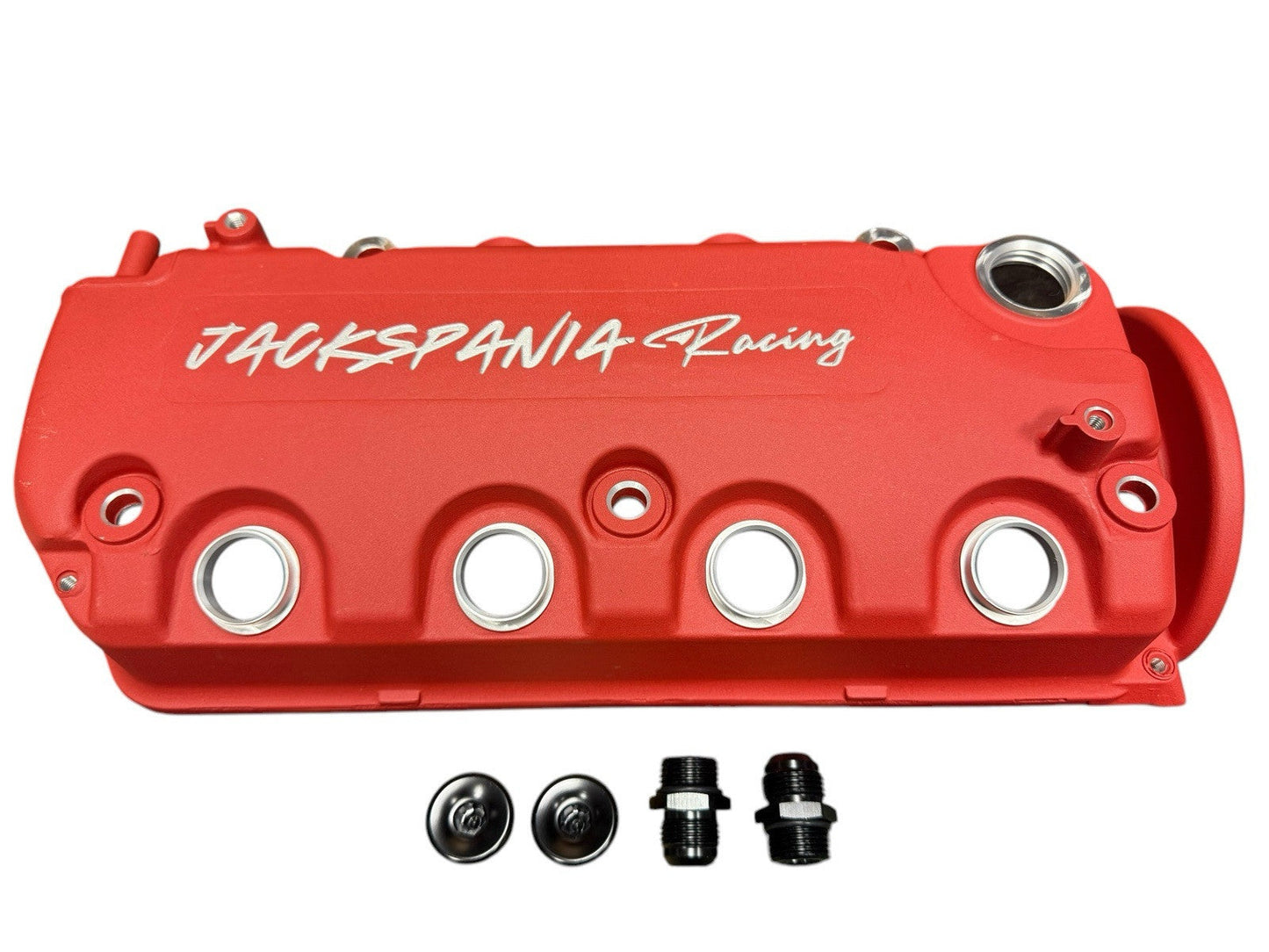 Vented D Series Honda engine valve cover with AN10 fittings, compatible with D15, D16, D16Y7, D16Y8, D16Z6, by JackSpania Racing